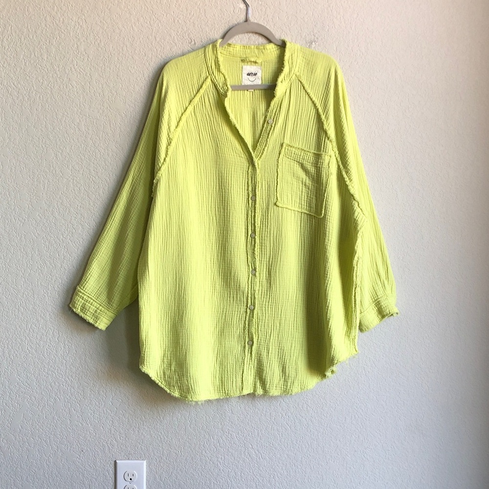 Aerie Pool To Party Oversized Shirt Cotton Gauze Yellow Green Chartreuse